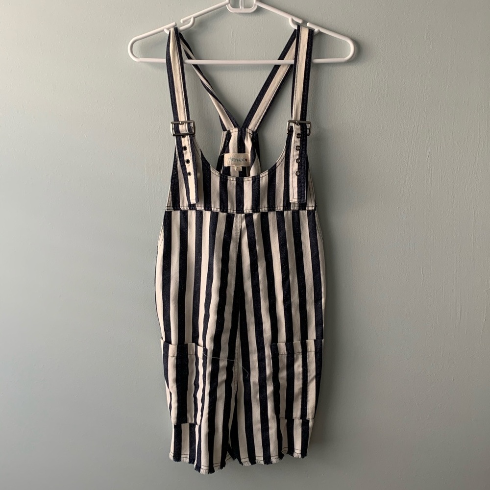 White and blue striped cotton overalls size M/L